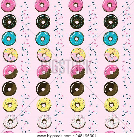 Sweet Summer Seamless Pattern With Donuts Vector Illustrations. Stock Vector