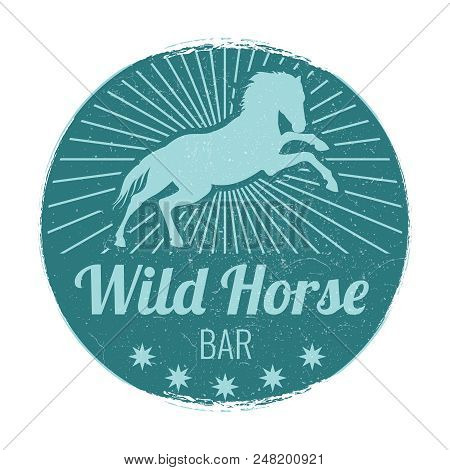 Wild Horse Bar Vintage Vector Emblem Isolated On White Illustration