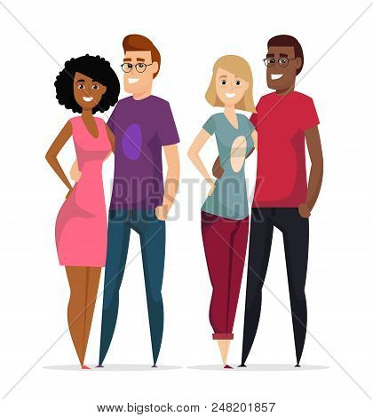 Couple. Multinational Young Family. Vector Illustration In A Cartoon Style.