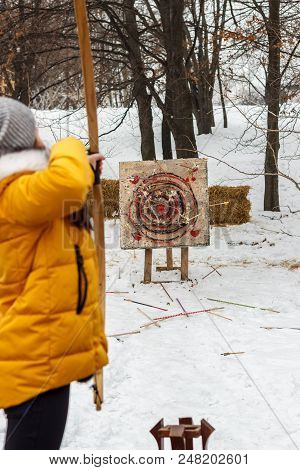 Crossbow. Arrows For Archery And Crossbow Shooting. National Sports Entertainment In The Open Air.