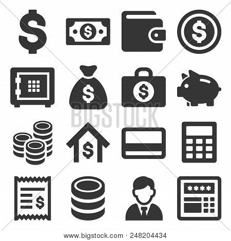 Money And Banking Icon Set. Vector Illustration