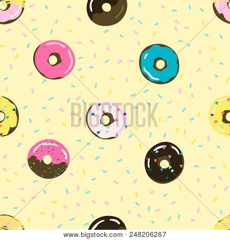 Sweet Summer Seamless Pattern With Donuts Vector Illustrations. Stock Vector