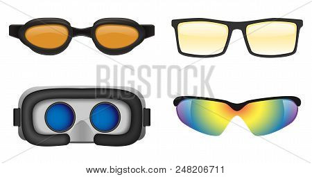 Goggles Ski Glass Mask Icons Set. Realistic Illustration Of 4 Goggles Ski Glass Mask Vector Icons Fo