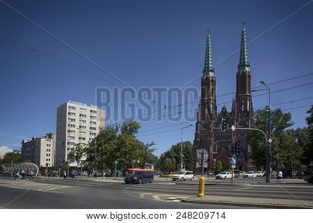 Area Of Prague In Warsaw. New Houses And A Church