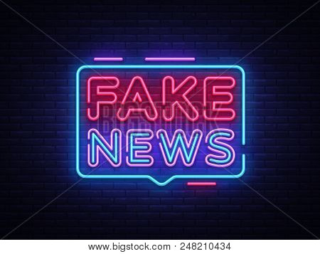 Fake News Neon Sign Vector. Breaking News Design Template Neon Sign, Light Banner, Neon Signboard, N