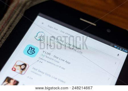 Ryazan, Russia - July 03, 2018: Bigo Live - Live Stream Mobile App On The Display Of Tablet Pc