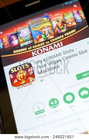 Ryazan, Russia - July 03, 2018: My Konami Slots - Free Vegas Casino Slot Machines Icon In The List O