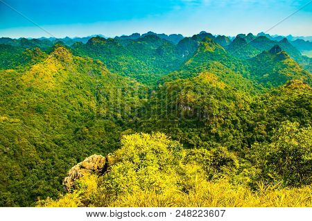 Halong Bay Mountain Viewpoint From Cat Ba Island, Ngu Lam Peak In Vietnam