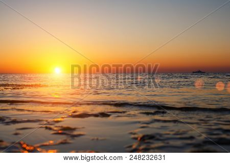 Beautiful Sunset Over The Sea The Sun Goes Over The Horizon