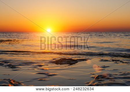 Beautiful Sunset Over The Sea The Sun Goes Over The Horizon