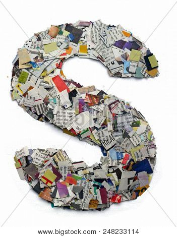 Letters made from newspaper capitel S isolated on white 