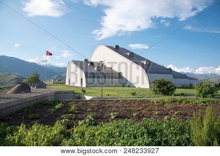 Bayburt, Turkey - June 19, 2018: Extraordinary Baksi Museum rising in Bayraktar village, where only 480 people living in 80 houses. 