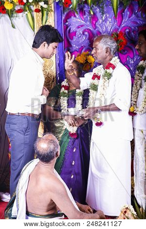 Pondichery, Puduchery, Tamil Nadu, India - September Circa, 2017. Handsome Indian Groom Dressed In T