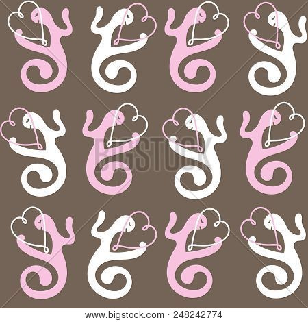 Brown Pink And White Love Gestures, Hearts Of Love, Seamless Repeat Pattern. Seamless Vector Backgro