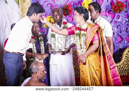 Pondichery, Puduchery, Tamil Nadu, India - September Circa, 2017. Handsome Indian Groom Dressed In T