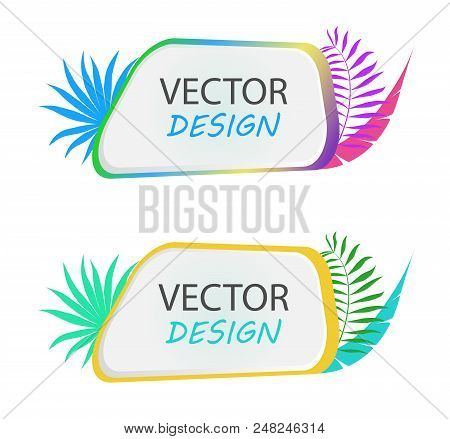 Vector Banner With Palm Leaves. Design Of Tropical Banner. Frame For Text With Palm Leaves. Vector F