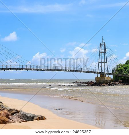 Modern Pedestrian Bridge On An Island In The Ocean. Matara. Sri Lanka.