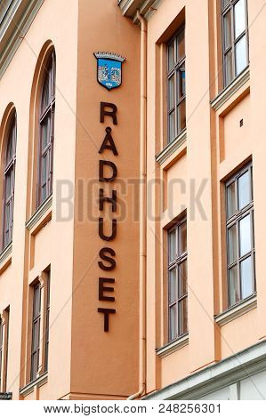 Trondheim, Norway - May 29, 2016: Detail Of The Trondheim Town Hall Building Exerior Located In The 