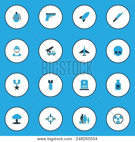 Army Icons Colored Set With Officer, Sniper Target, Fugitive And Other Fighter Elements. Isolated  I