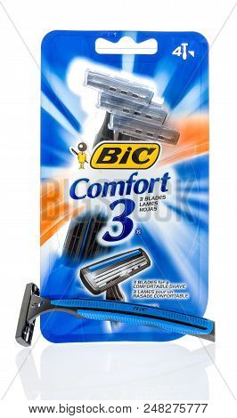 Winneconne, Wi - 4 July 2018: A Package Of Bic Comfort 3 Shaving Razor On An Isolated Background.