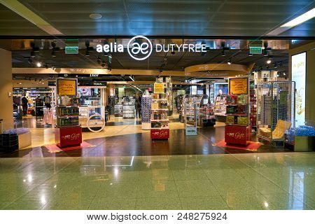 WARSAW, POLAND - CIRCA NOVEMBER, 2017: Aelia Duty Free in Warsaw Chopin Airport.