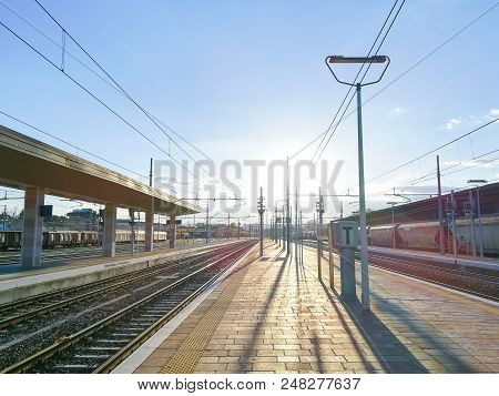 Train Tracks Perspective View. Transportation Mode. Traintracks