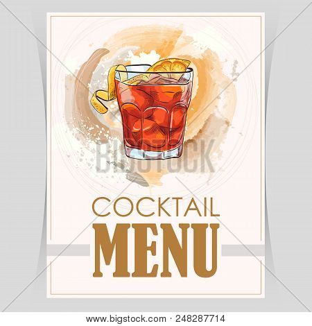 Vector Flyer, Cover Menu With A Americano Cocktail Image