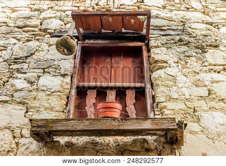 Omodos, Cyprus. May 2018. A Typical View Of A Weathered Window In The Traditional Village Omodos In 
