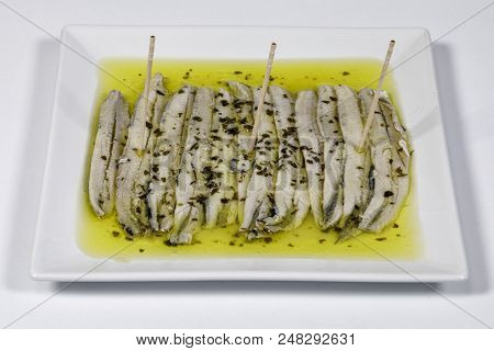 A Pile Of Anchovies In Vinegar Isolated On A White Background