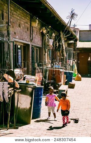 Johannesburg, South Africa, April 23, 2013, African Children At Traditional Medicine Marketplace In 