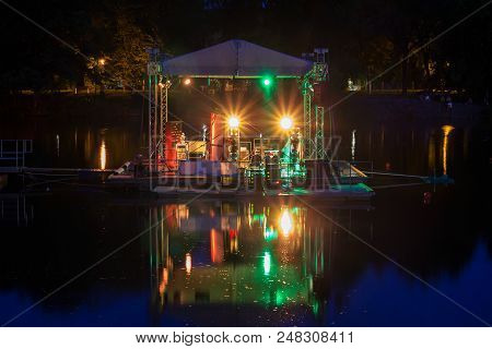 Stage On Malse River In Ceske Budejovice, Long Exposure
