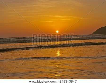 Sunset From Seashore At Mandavi, Ratnagiri, Maharashtra, India