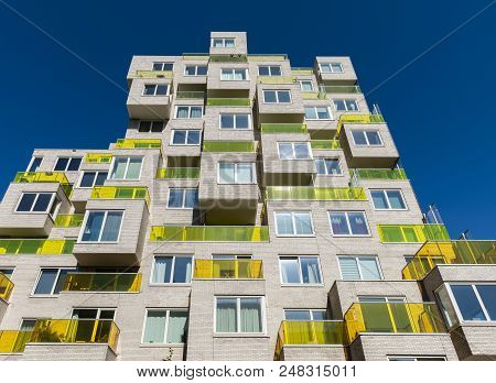 Amsterdam, The Netherlands - June 20, 2018: Apartments At The Zuidas On The  Benjamin Brittenstraat 