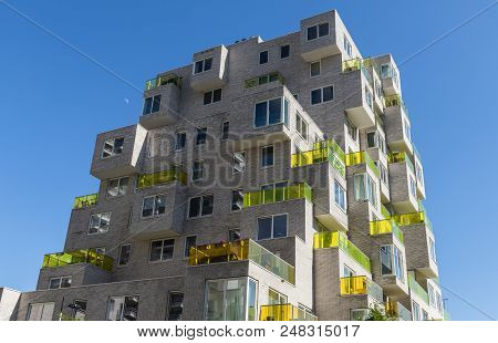 Amsterdam, The Netherlands - June 20, 2018: Apartments At The Zuidas On The  Benjamin Brittenstraat 