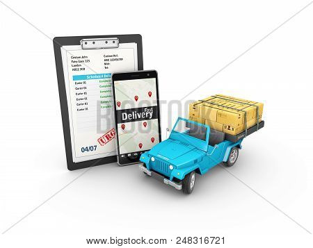 Express Delivery, Fast Delivery Car 3d Illustration Isolated White.
