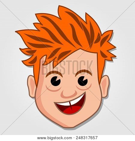 Funny Cartoon Boy Face Icon. Vector Illustration.