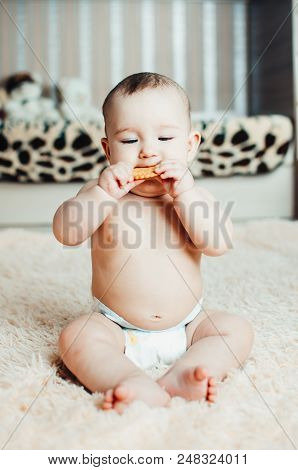 Adorable Baby Eating A Cookie