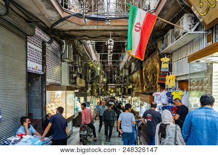 Tehran, Iran - June, 2018: Grand Bazaar In Tehran City, Iran. The Grand Bazaar Is An Old Historical 