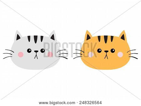 Gray Orange Red Cat Sad Head Face Silhouette Icon Set. Cute Cartoon Kitty Character. Kawaii Animal. 
