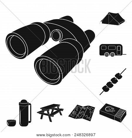 Rest In The Camping Black Icons In Set Collection For Design. Camping And Equipment Vector Symbol St