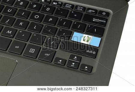 Flag Of Guatemala On Laptop Keyboard, Close-up.
