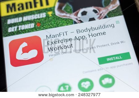 Ryazan, Russia - July 03, 2018: Manfit - Bodybuilding Exercices Icon In The List Of Mobile Apps