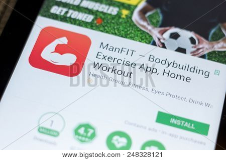 Ryazan, Russia - July 03, 2018: Manfit - Bodybuilding Exercices Icon In The List Of Mobile Apps