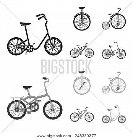 Retro, Unicycle And Other Kinds.different Bicycles Set Collection Icons In Black, Monochrome Style V