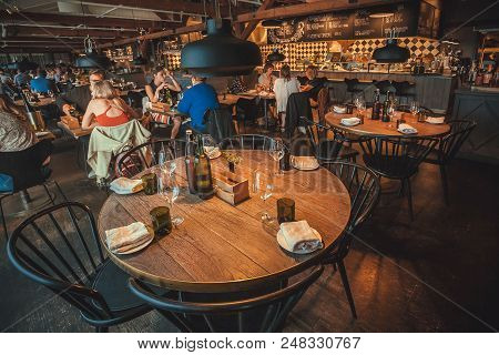 Stockholm, Sweden - Jun 16, 2018: New Restaurant With Designed Interior And Custromers Of Cultural C