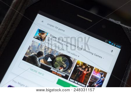 Ryazan, Russia - July 03, 2018: Sniper 3d Gun Shooter: Free Shooting Games - Fps Mobile App On The D