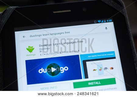 Ryazan, Russia - July 03, 2018: Duolingo: Learn Languages Free Mobile App On The Display Of Tablet P