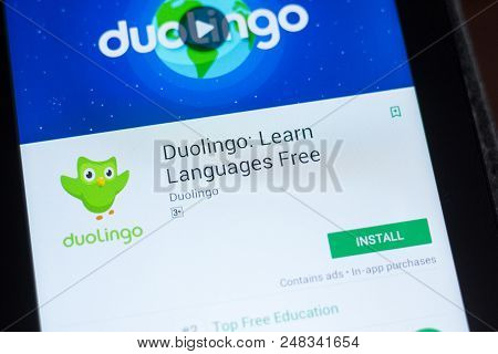 Ryazan, Russia - July 03, 2018: Duolingo: Learn Languages Free Icon In The List Of Mobile Apps