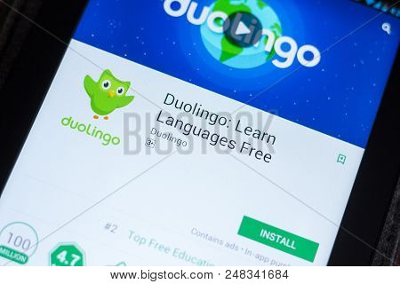 Ryazan, Russia - July 03, 2018: Duolingo: Learn Languages Free Icon In The List Of Mobile Apps