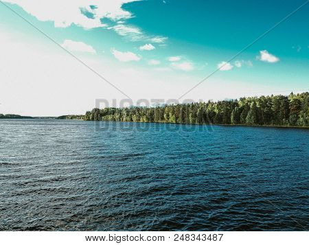 Beautiful Views Of The Lake And The Forest. Karelia. Russia